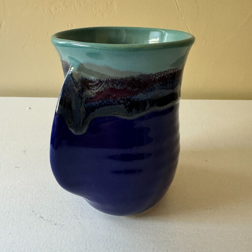 Ceramic Mug Leaf Handwarmer Dark Blue